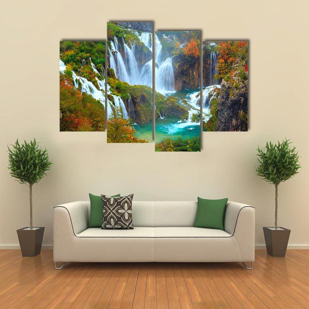 Waterfalls Of Plitvice National Park Canvas Wall Art-4 Pop-Gallery Wrap-50" x 32"-Tiaracle