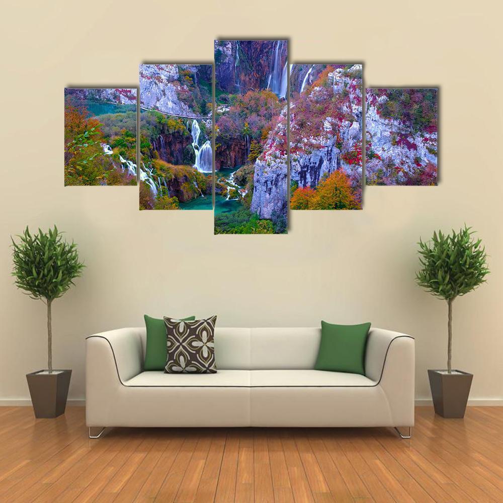 Waterfalls Of Plitvice National Park Canvas Wall Art-5 Star-Gallery Wrap-62" x 32"-Tiaracle
