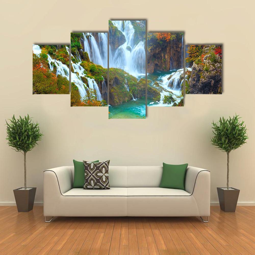 Waterfalls Of Plitvice National Park Canvas Wall Art-5 Star-Gallery Wrap-62" x 32"-Tiaracle