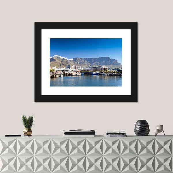 Waterfront And Table Mountain Canvas Wall Art-1 Piece-Framed Print-20" x 16"-Tiaracle