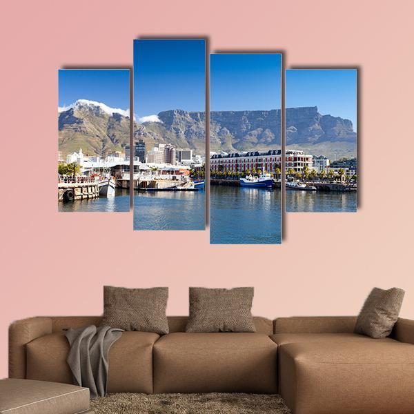 Waterfront And Table Mountain Canvas Wall Art-4 Pop-Gallery Wrap-50" x 32"-Tiaracle