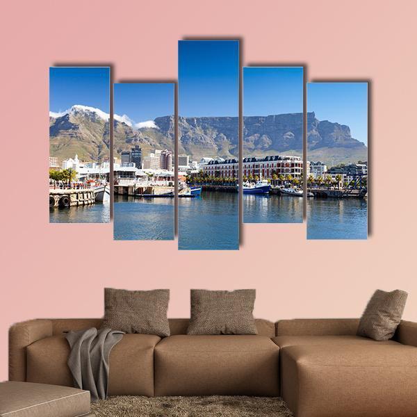 Waterfront And Table Mountain Canvas Wall Art-5 Pop-Gallery Wrap-47" x 32"-Tiaracle