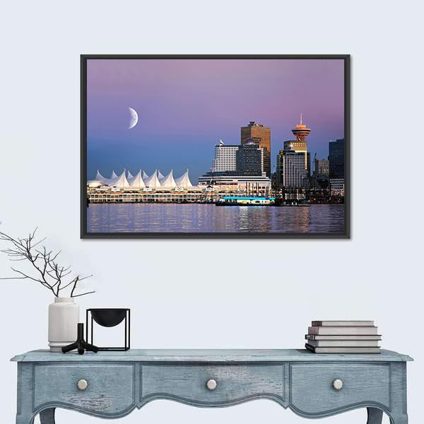 Waterfront At Canada Place Canvas Wall Art-1 Piece-Floating Frame-24" x 16"-Tiaracle