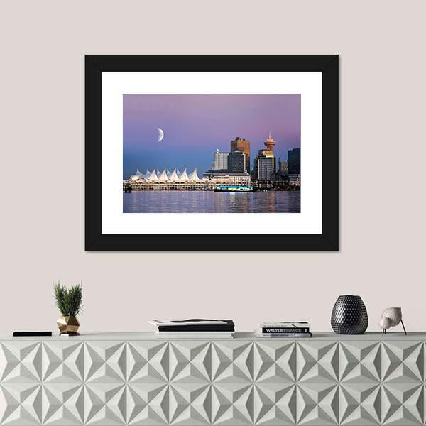 Waterfront At Canada Place Canvas Wall Art-1 Piece-Framed Print-20" x 16"-Tiaracle