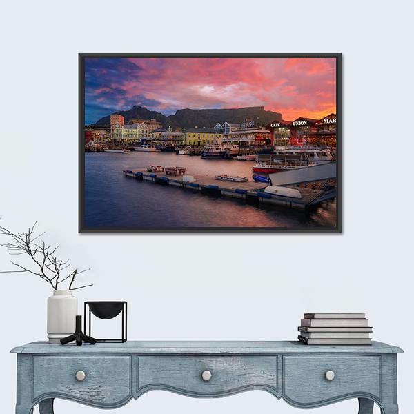Waterfront At The Sunset Time Canvas Wall Art-1 Piece-Floating Frame-24" x 16"-Tiaracle