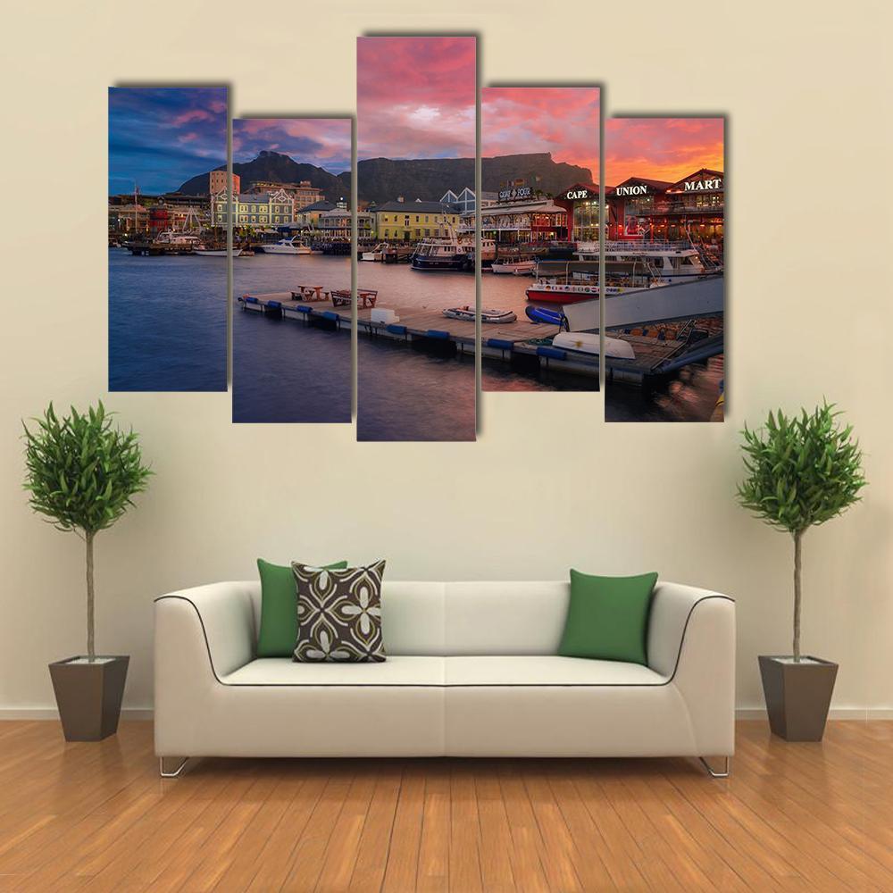 Waterfront At The Sunset Time Canvas Wall Art-5 Pop-Gallery Wrap-47" x 32"-Tiaracle