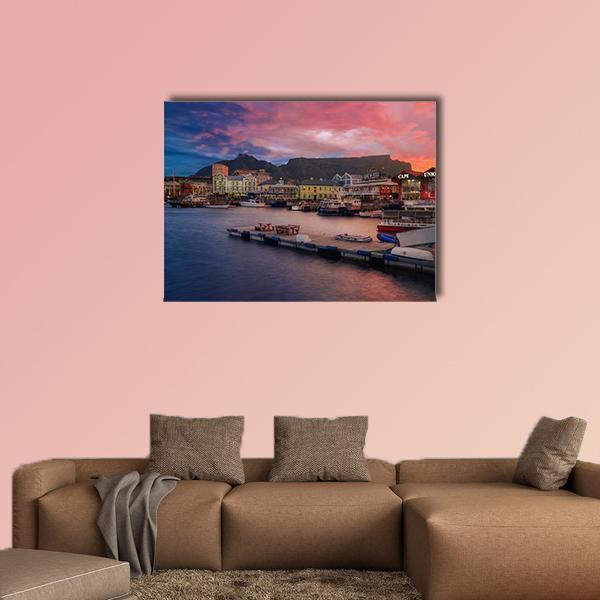 Waterfront At The Sunset Time Canvas Wall Art-1 Piece-Gallery Wrap-48" x 32"-Tiaracle