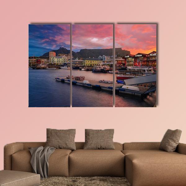 Waterfront At The Sunset Time Canvas Wall Art-3 Horizontal-Gallery Wrap-37" x 24"-Tiaracle