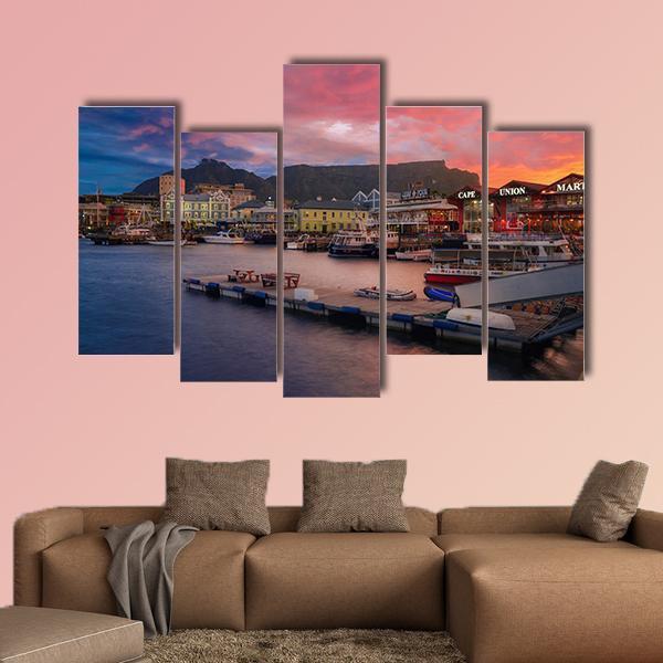 Waterfront At The Sunset Time Canvas Wall Art-5 Pop-Gallery Wrap-47" x 32"-Tiaracle