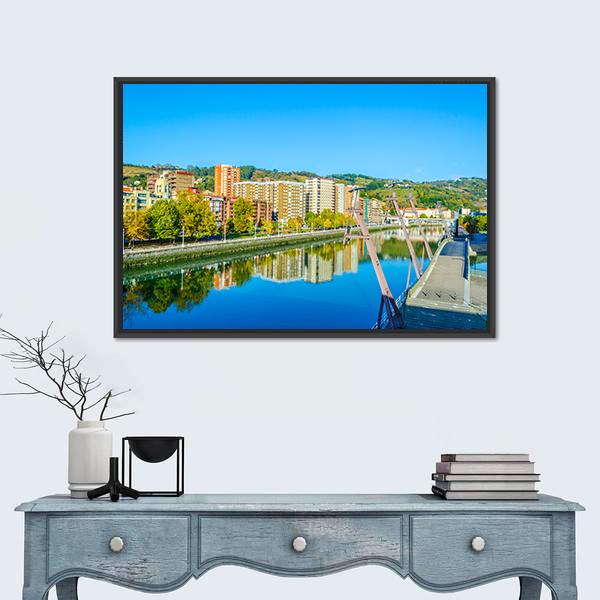 Waterfront Of The Nervion River In Bilbao Canvas Wall Art-1 Piece-Floating Frame-24" x 16"-Tiaracle
