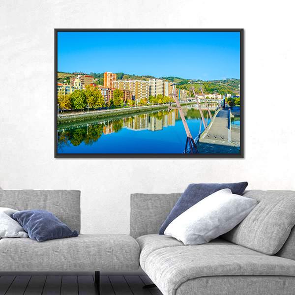Waterfront Of The Nervion River In Bilbao Canvas Wall Art-3 Horizontal-Gallery Wrap-25" x 16"-Tiaracle