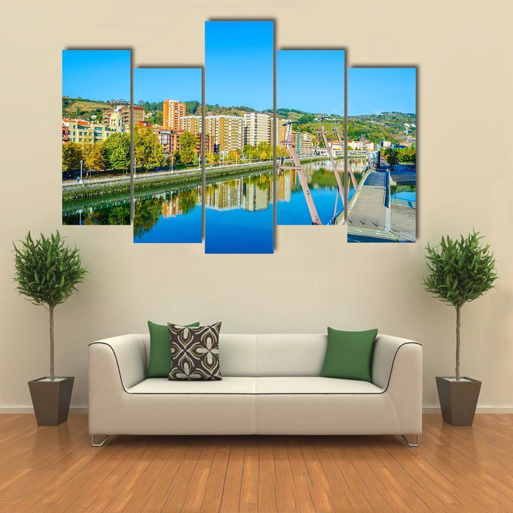 Waterfront Of The Nervion River In Bilbao Canvas Wall Art-5 Pop-Gallery Wrap-47" x 32"-Tiaracle