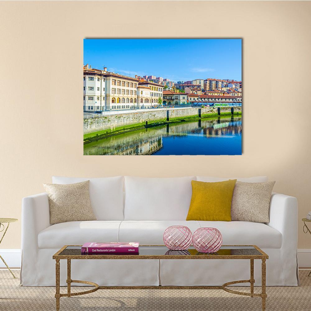 Waterfront Of The Nervion River Canvas Wall Art-1 Piece-Gallery Wrap-48" x 32"-Tiaracle