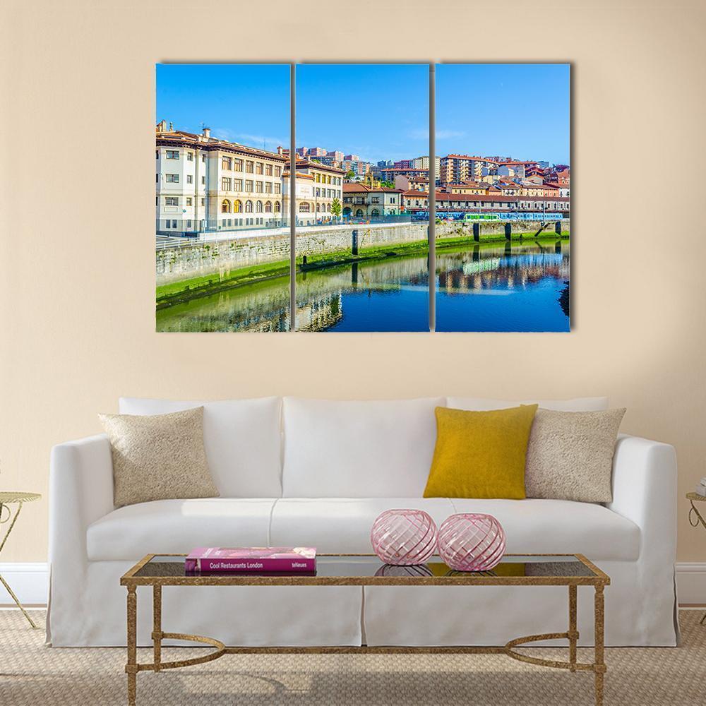 Waterfront Of The Nervion River Canvas Wall Art-3 Horizontal-Gallery Wrap-37" x 24"-Tiaracle