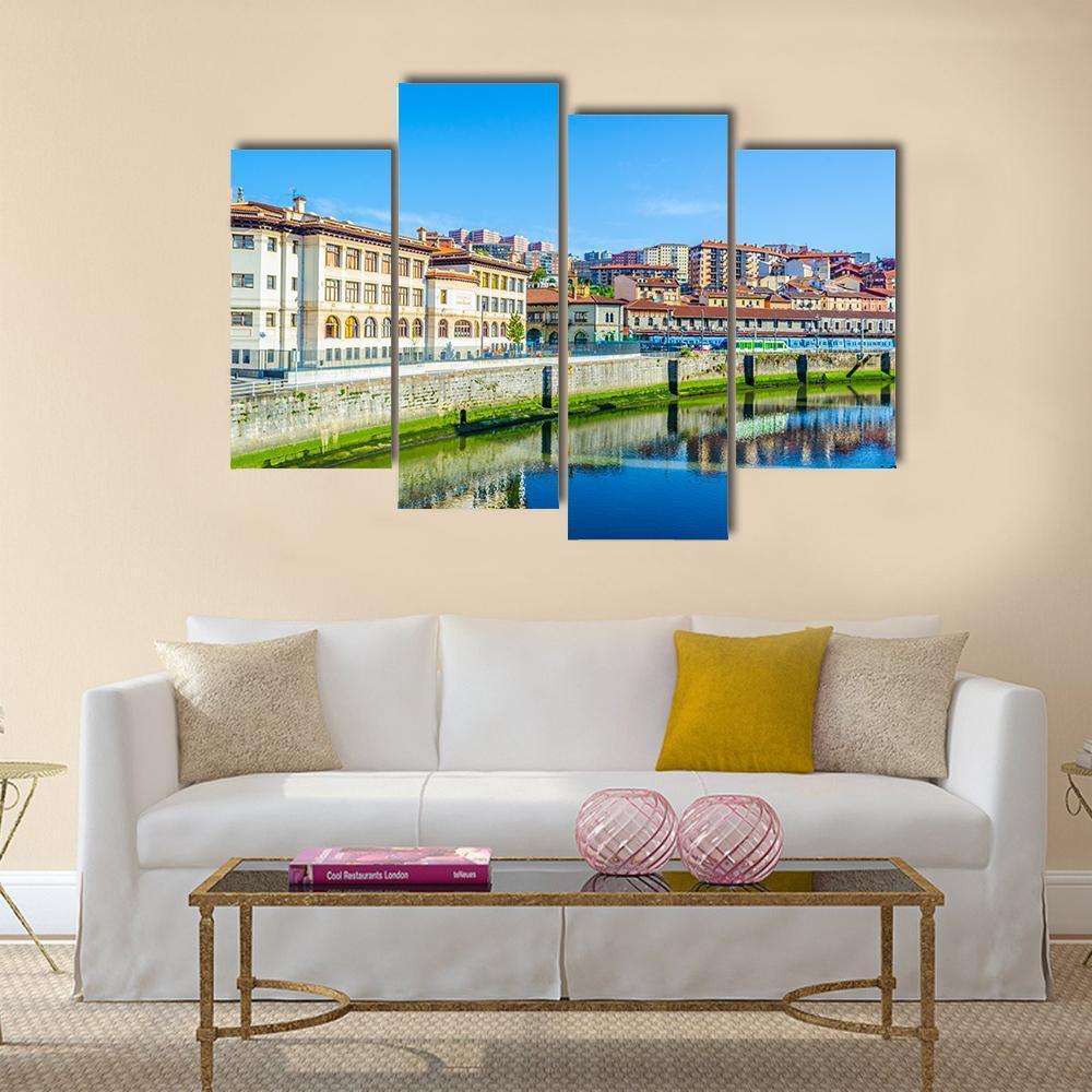 Waterfront Of The Nervion River Canvas Wall Art-4 Pop-Gallery Wrap-50" x 32"-Tiaracle