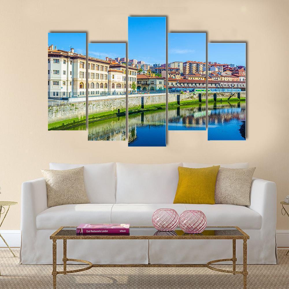 Waterfront Of The Nervion River Canvas Wall Art-5 Pop-Gallery Wrap-47" x 32"-Tiaracle