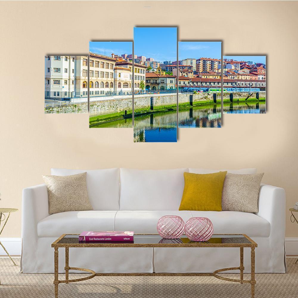 Waterfront Of The Nervion River Canvas Wall Art-5 Star-Gallery Wrap-62" x 32"-Tiaracle
