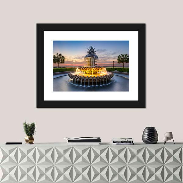Waterfront Park Pineapple Fountain In Charleston Canvas Wall Art-5 Horizontal-Gallery Wrap-22" x 12"-Tiaracle