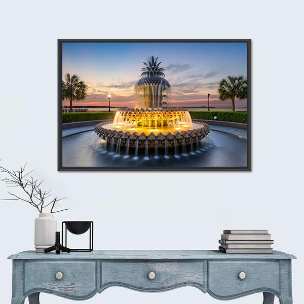 Waterfront Park Pineapple Fountain In Charleston Canvas Wall Art-3 Horizontal-Gallery Wrap-25&quot; x 16&quot;-Tiaracle