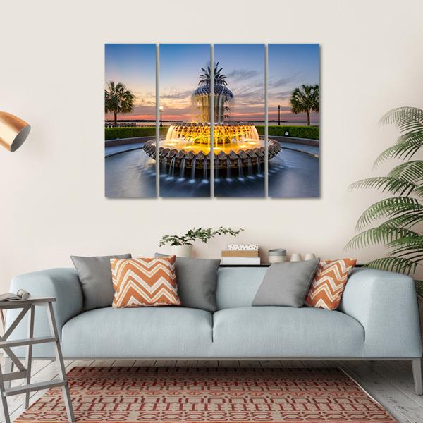 Waterfront Park Pineapple Fountain In Charleston Canvas Wall Art-4 Horizontal-Gallery Wrap-34" x 24"-Tiaracle