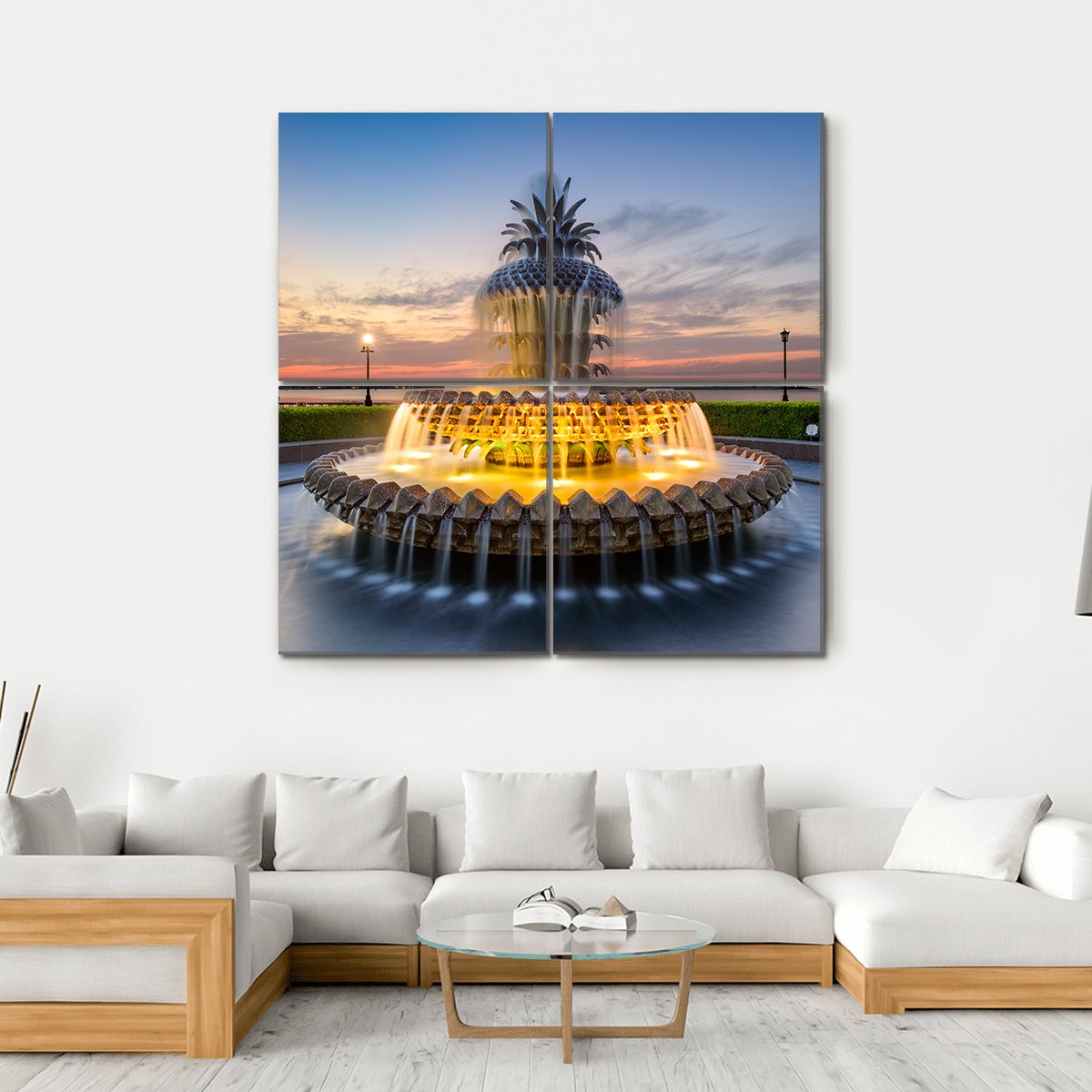 Waterfront Park Pineapple Fountain In Charleston Canvas Wall Art-4 Square-Gallery Wrap-17" x 17"-Tiaracle