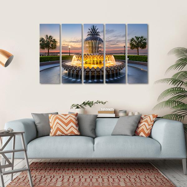 Waterfront Park Pineapple Fountain In Charleston Canvas Wall Art-5 Horizontal-Gallery Wrap-22" x 12"-Tiaracle