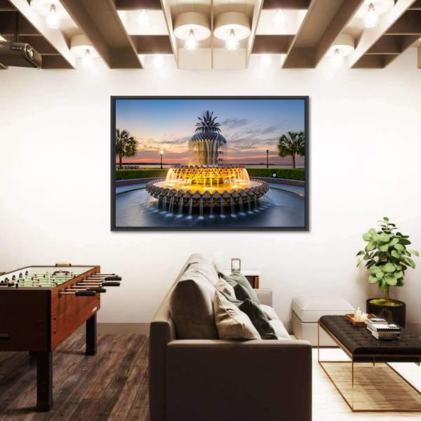 Waterfront Park Pineapple Fountain In Charleston Canvas Wall Art-5 Horizontal-Gallery Wrap-22" x 12"-Tiaracle