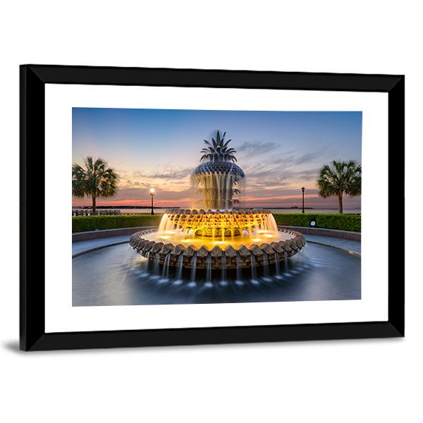 Waterfront Park Pineapple Fountain In Charleston Canvas Wall Art-3 Horizontal-Gallery Wrap-25" x 16"-Tiaracle