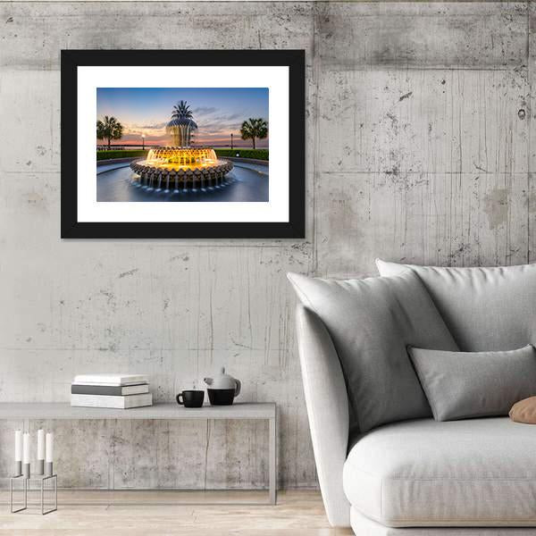 Waterfront Park Pineapple Fountain In Charleston Canvas Wall Art-3 Horizontal-Gallery Wrap-25" x 16"-Tiaracle
