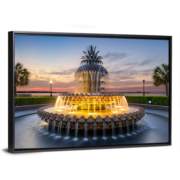 Waterfront Park Pineapple Fountain In Charleston Canvas Wall Art-5 Horizontal-Gallery Wrap-22" x 12"-Tiaracle