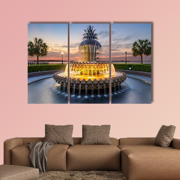 Waterfront Park Pineapple Fountain In Charleston Canvas Wall Art-3 Horizontal-Gallery Wrap-25&quot; x 16&quot;-Tiaracle