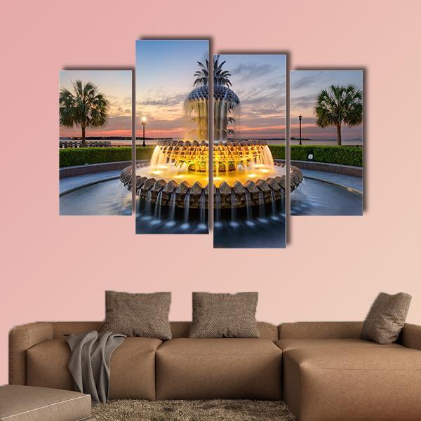 Waterfront Park Pineapple Fountain In Charleston Canvas Wall Art-4 Pop-Gallery Wrap-50&quot; x 32&quot;-Tiaracle