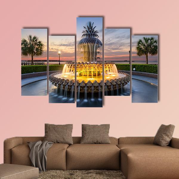 Waterfront Park Pineapple Fountain In Charleston Canvas Wall Art-5 Pop-Gallery Wrap-47&quot; x 32&quot;-Tiaracle