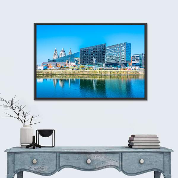 Waterside Of Liverpool In England Canvas Wall Art-1 Piece-Floating Frame-24" x 16"-Tiaracle