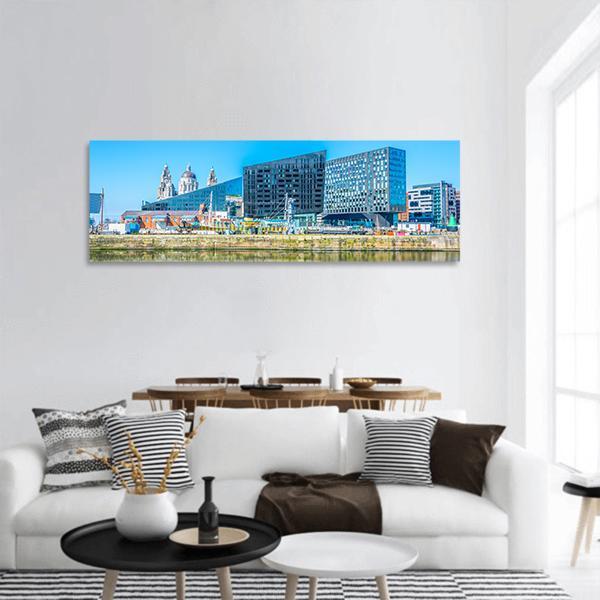 Waterside Of Liverpool In England Panoramic Canvas Wall Art-3 Piece-25" x 08"-Tiaracle