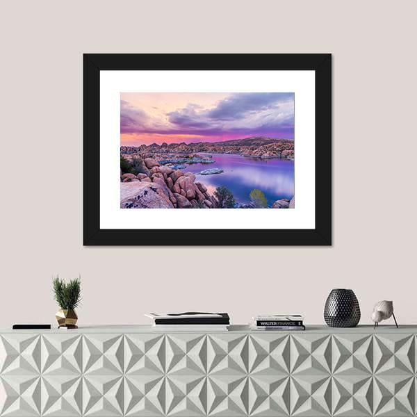 Watson Lake At Sunset Canvas Wall Art-1 Piece-Framed Print-30" x 20"-Tiaracle
