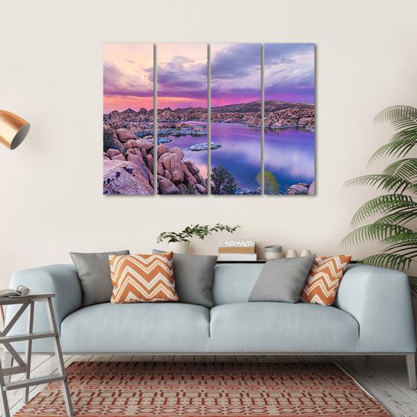 Watson Lake At Sunset Canvas Wall Art-4 Horizontal-Gallery Wrap-34" x 24"-Tiaracle