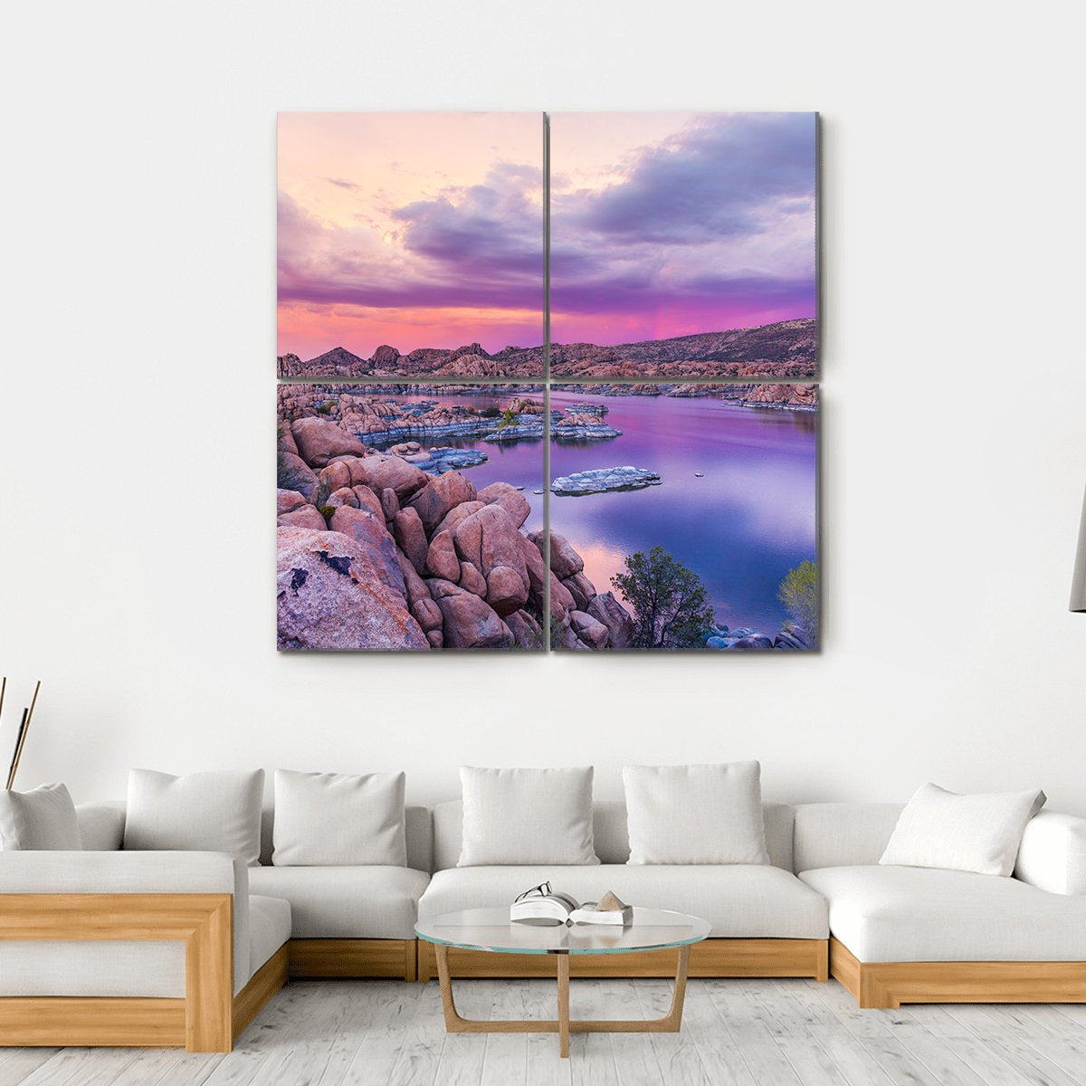 Watson Lake At Sunset Canvas Wall Art-4 Square-Gallery Wrap-17" x 17"-Tiaracle