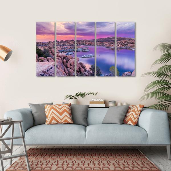 Watson Lake At Sunset Canvas Wall Art-5 Horizontal-Gallery Wrap-22" x 12"-Tiaracle