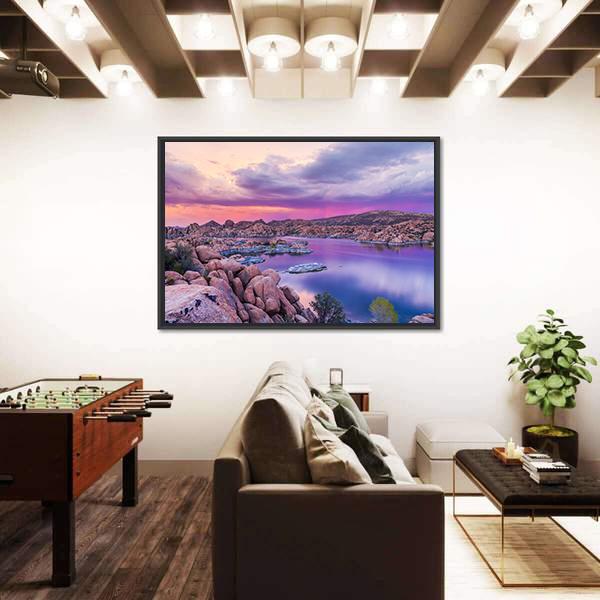Watson Lake At Sunset Canvas Wall Art-5 Horizontal-Gallery Wrap-22" x 12"-Tiaracle