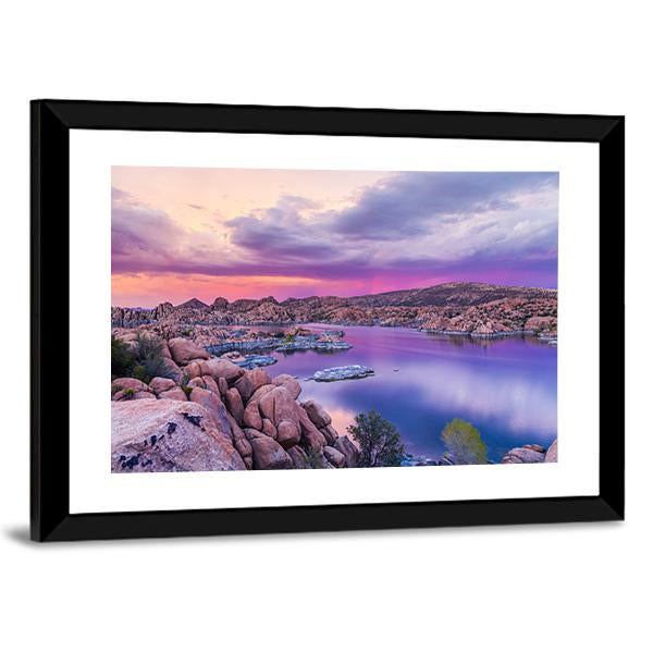 Watson Lake At Sunset Canvas Wall Art-5 Horizontal-Gallery Wrap-22" x 12"-Tiaracle
