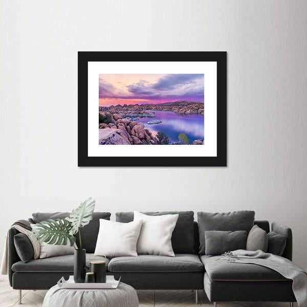Watson Lake At Sunset Canvas Wall Art-5 Horizontal-Gallery Wrap-22" x 12"-Tiaracle