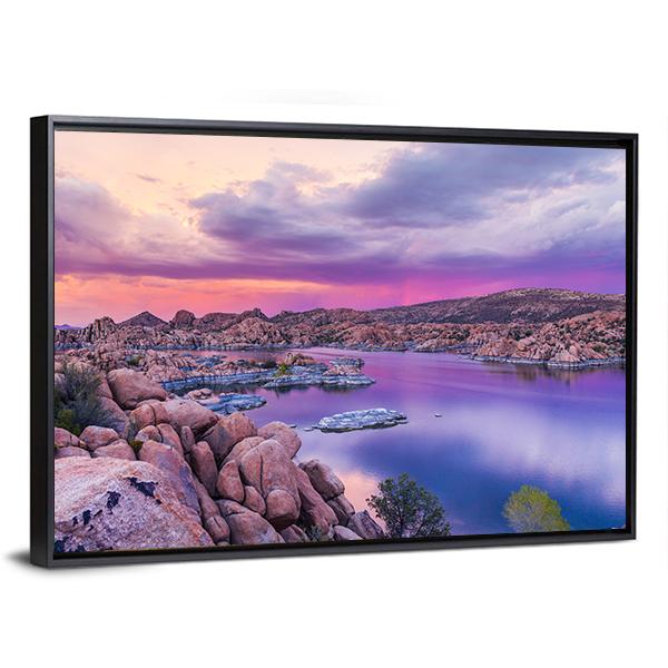 Watson Lake At Sunset Canvas Wall Art-5 Horizontal-Gallery Wrap-22" x 12"-Tiaracle