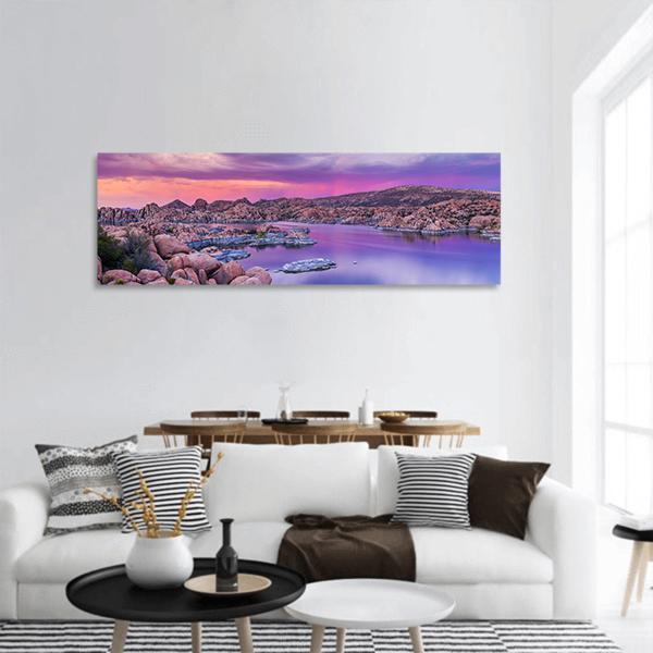 Watson Lake At Sunset Panoramic Canvas Wall Art-1 Piece-36" x 12"-Tiaracle