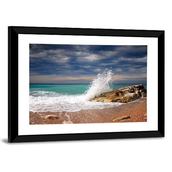 Wave Crash On The Stone Canvas Wall Art-5 Horizontal-Gallery Wrap-22" x 12"-Tiaracle
