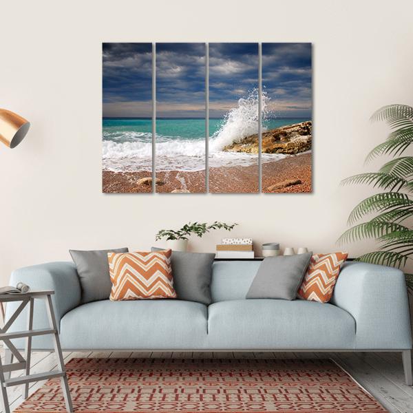 Wave Crash On The Stone Canvas Wall Art-4 Horizontal-Gallery Wrap-34" x 24"-Tiaracle