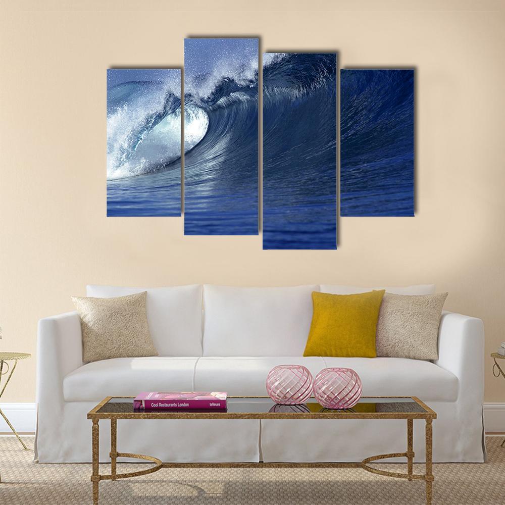 Wave In Ocean Fiji Canvas Wall Art-4 Pop-Gallery Wrap-50" x 32"-Tiaracle
