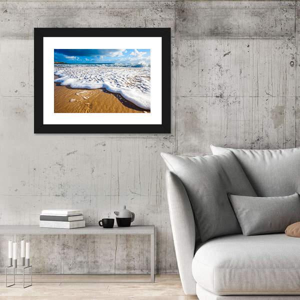 Waves Wash Over Golden Sand On Australian Beach Canvas Wall Art-5 Horizontal-Gallery Wrap-22" x 12"-Tiaracle