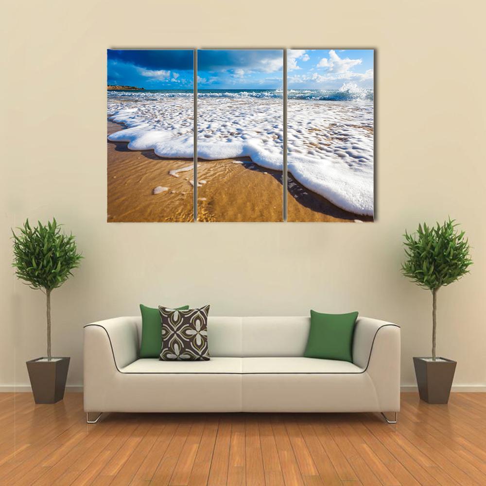 Waves Wash Over Golden Sand On Australian Beach Canvas Wall Art-3 Horizontal-Gallery Wrap-37&quot; x 24&quot;-Tiaracle