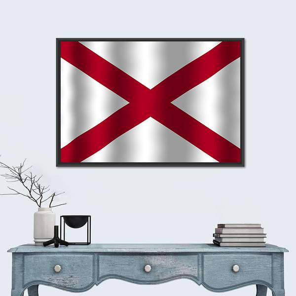 Waving Alabama State Flag Canvas Wall Art-1 Piece-Floating Frame-24" x 16"-Tiaracle